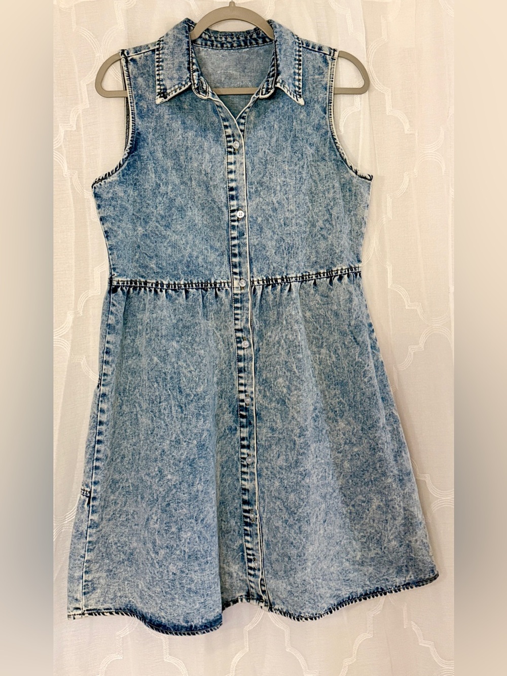 Acid Wash Denim Sleeveless Shirt Dress Button Down Medium - Picture 4 of 8